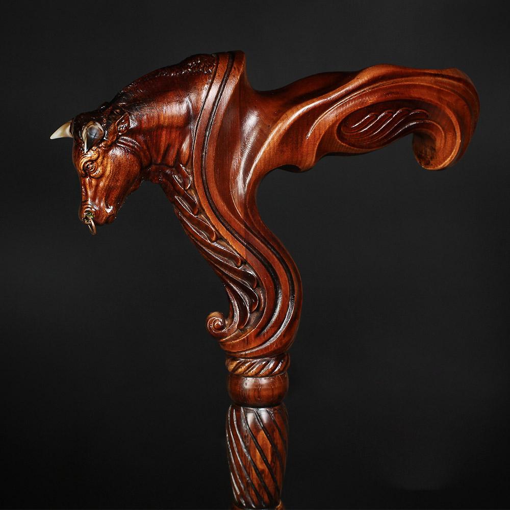 Bull Buffalo Right Hand Ergonomic Handcarved Cane