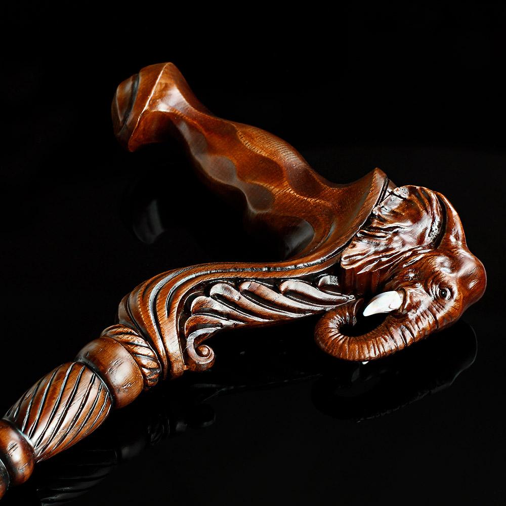 Elephant: Artisan Intricate Handcarved Wood Cane (Right Hand)
