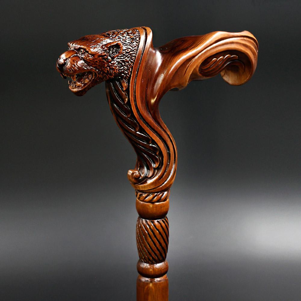 Jaguar: Artisan Intricate Handcarved Wood Cane (Right Hand)