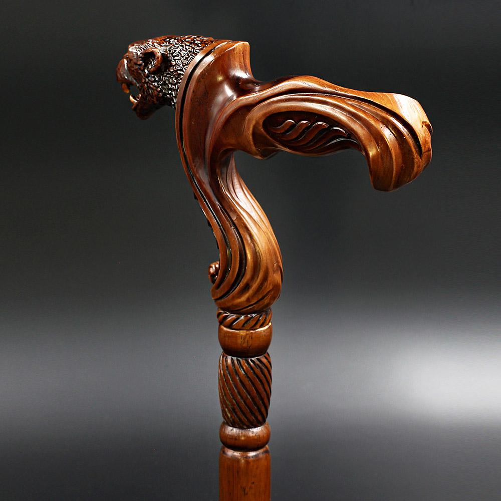 Jaguar: Artisan Intricate Handcarved Wood Cane (Right Hand)