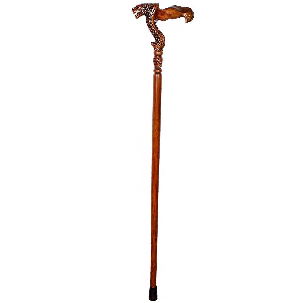 Jaguar: Artisan Intricate Handcarved Wood Cane (Right Hand)