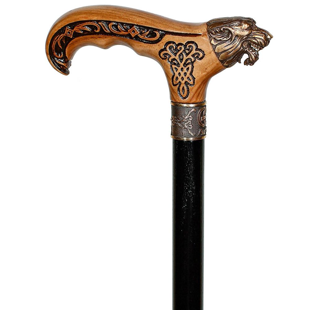 Bronze Direwolf Handcarved Celtic Art Derby Walking Cane