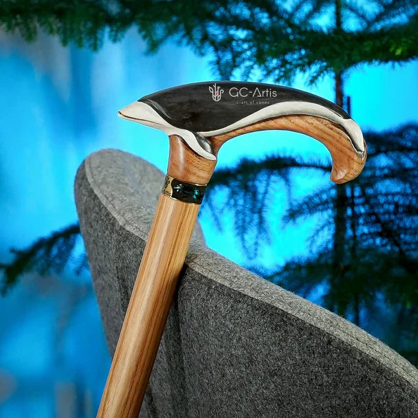 Masterpiece Hand-Carved Blue Whale Painted Walking Cane