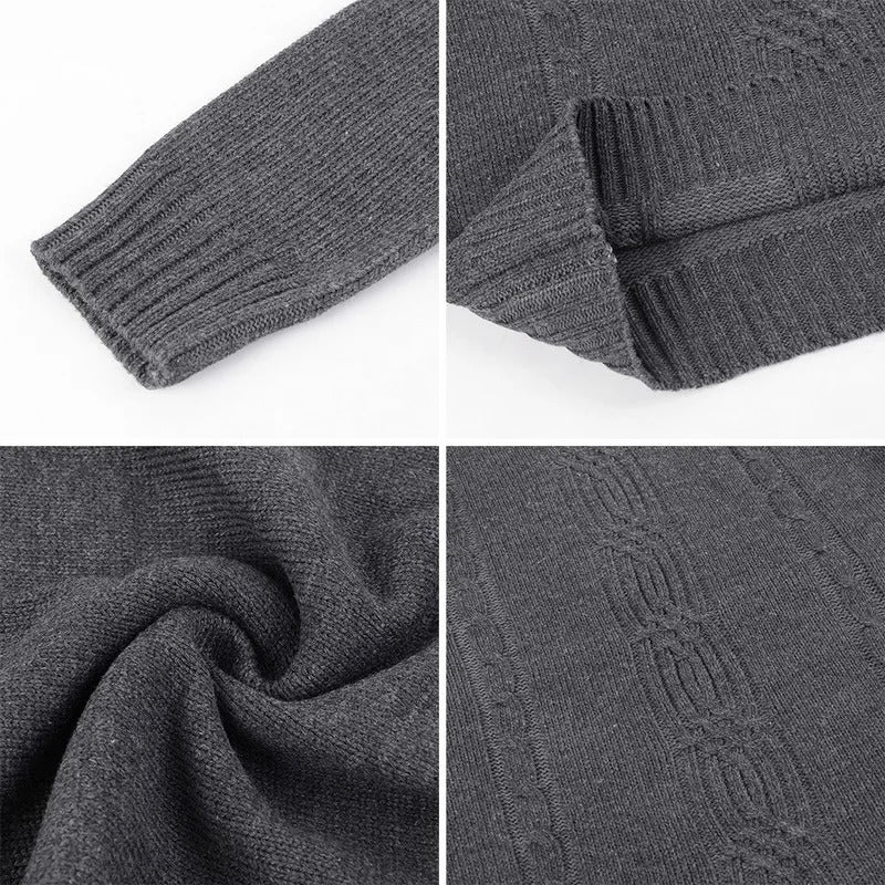 Men's Turtleneck Warm Pullover Knitted Sweater (Dark Grey)