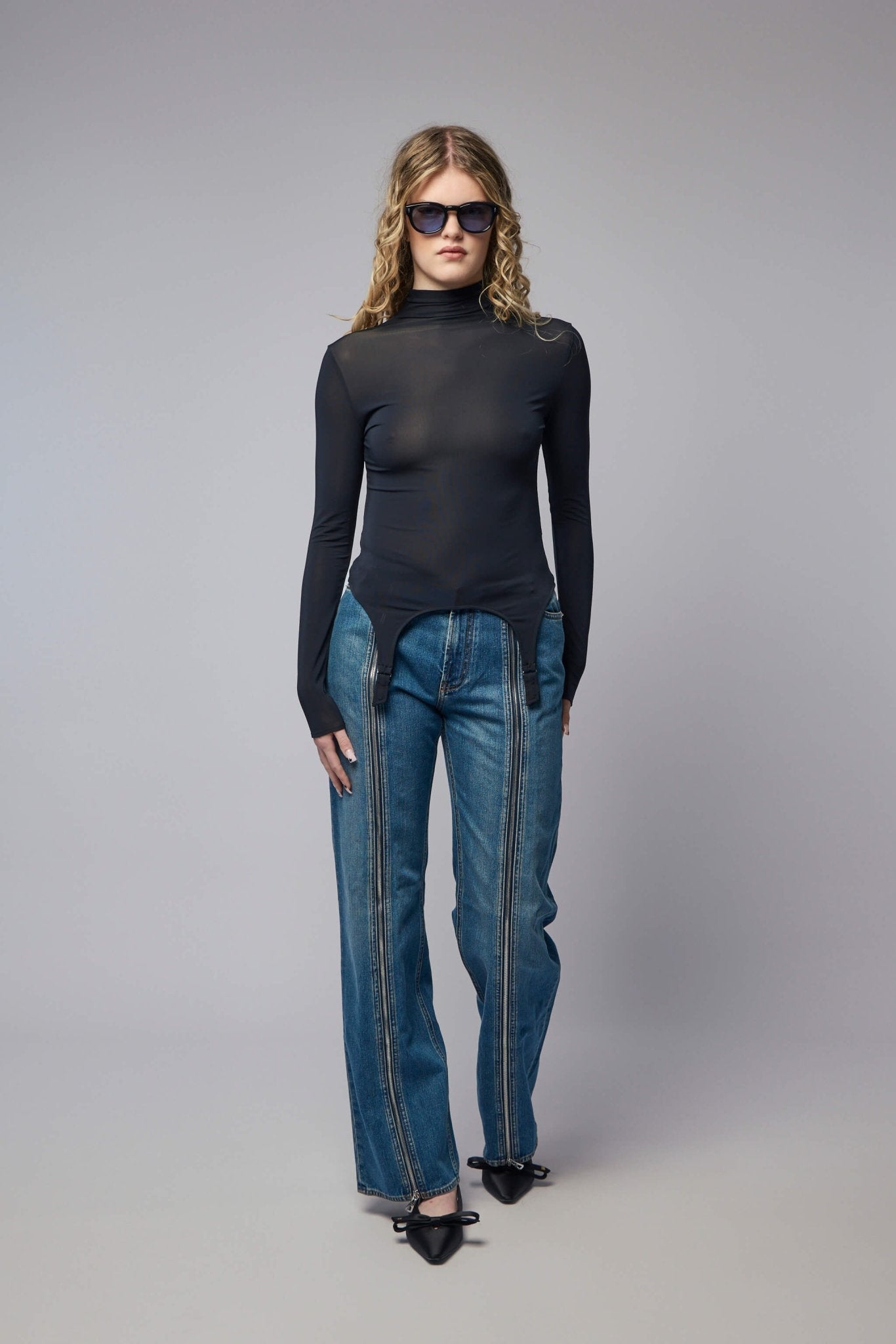 Garter Long Sleeve High Neck Top