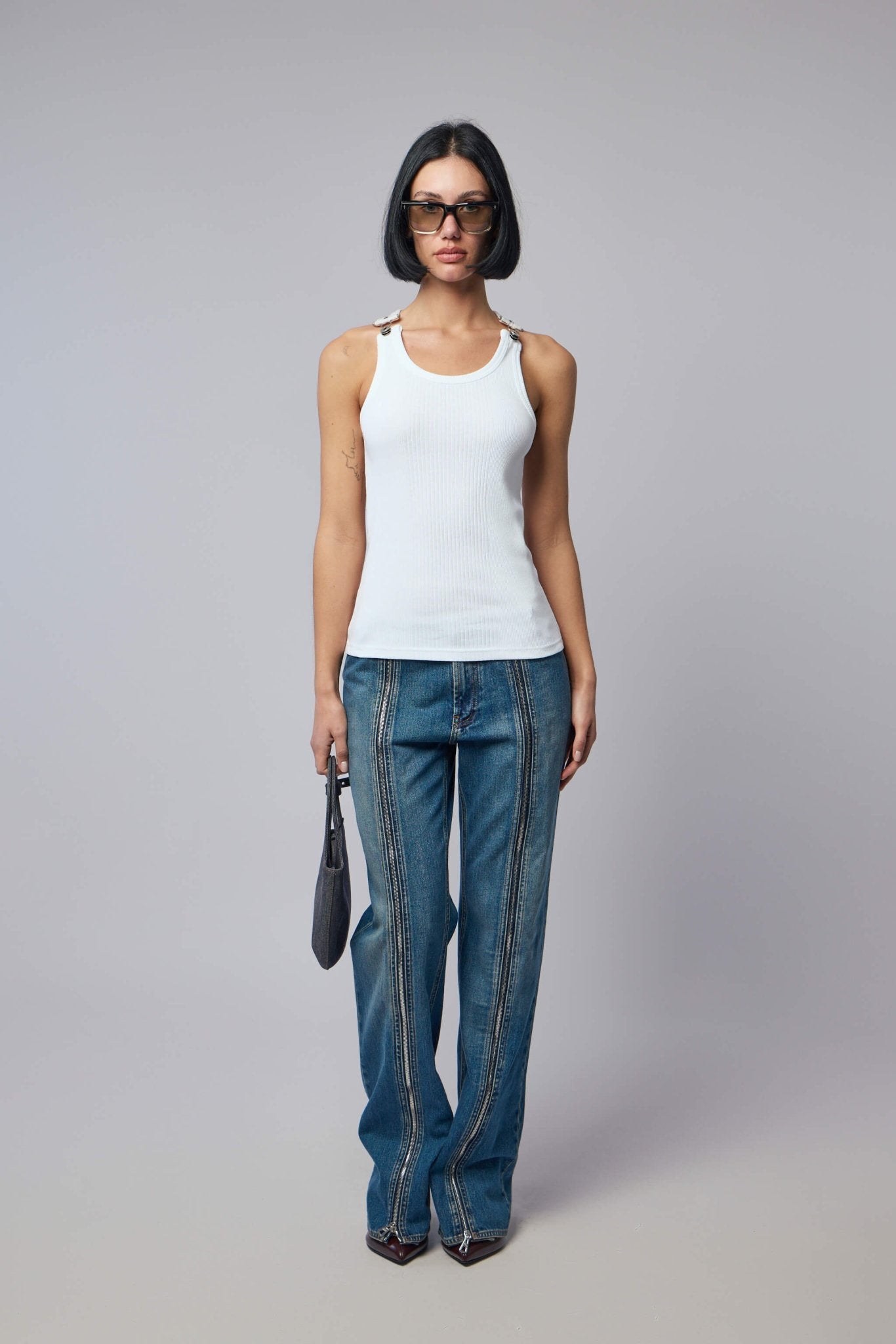 Overall Buckles Ribbed Tank Top