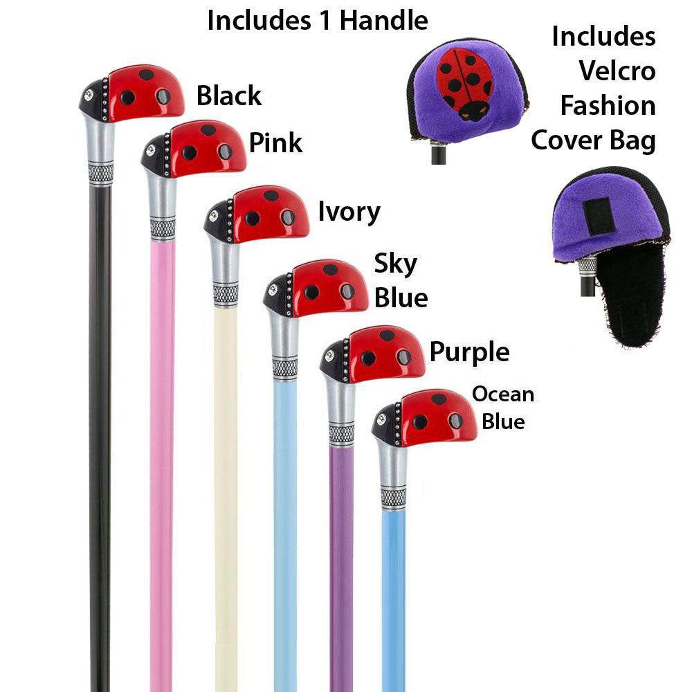 Lady Bug Lola Signature - 2 Shaft Deluxe Kit - Carbon Fiber Walking Cane in Black, & Your Choice