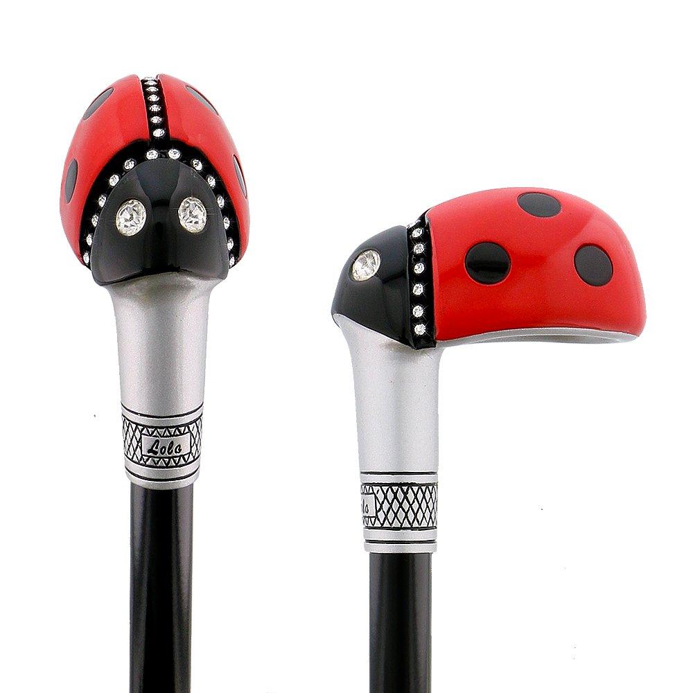 Lady Bug Lola Signature - 2 Shaft Deluxe Kit - Carbon Fiber Walking Cane in Black, & Your Choice