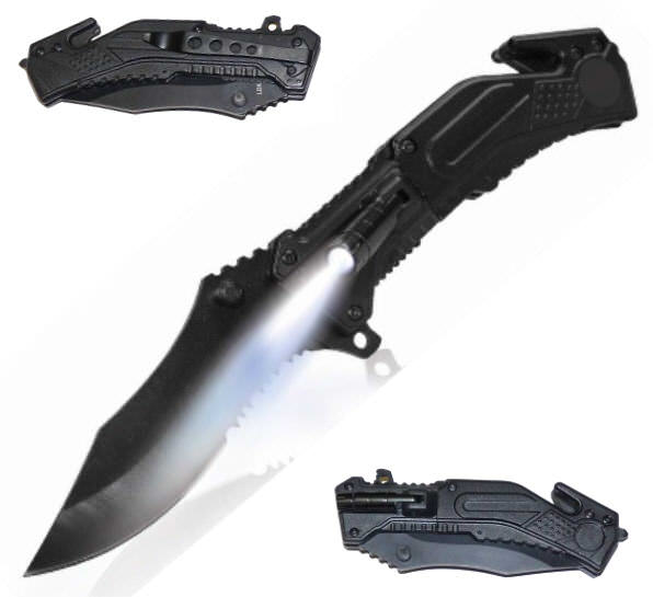 Rescue Folder Spring Assisted Opening Knife - LED Light