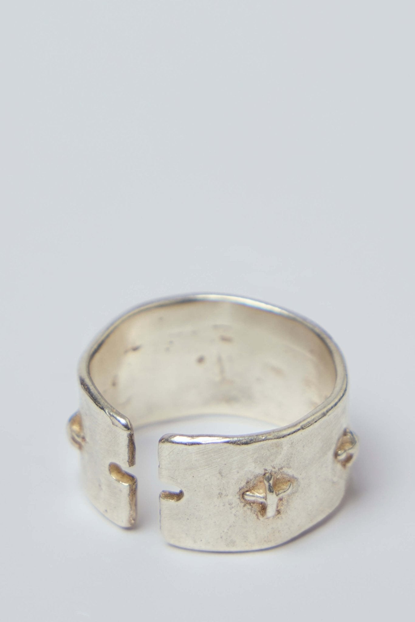 Thick Silver Stitched Multiple Cross Ring