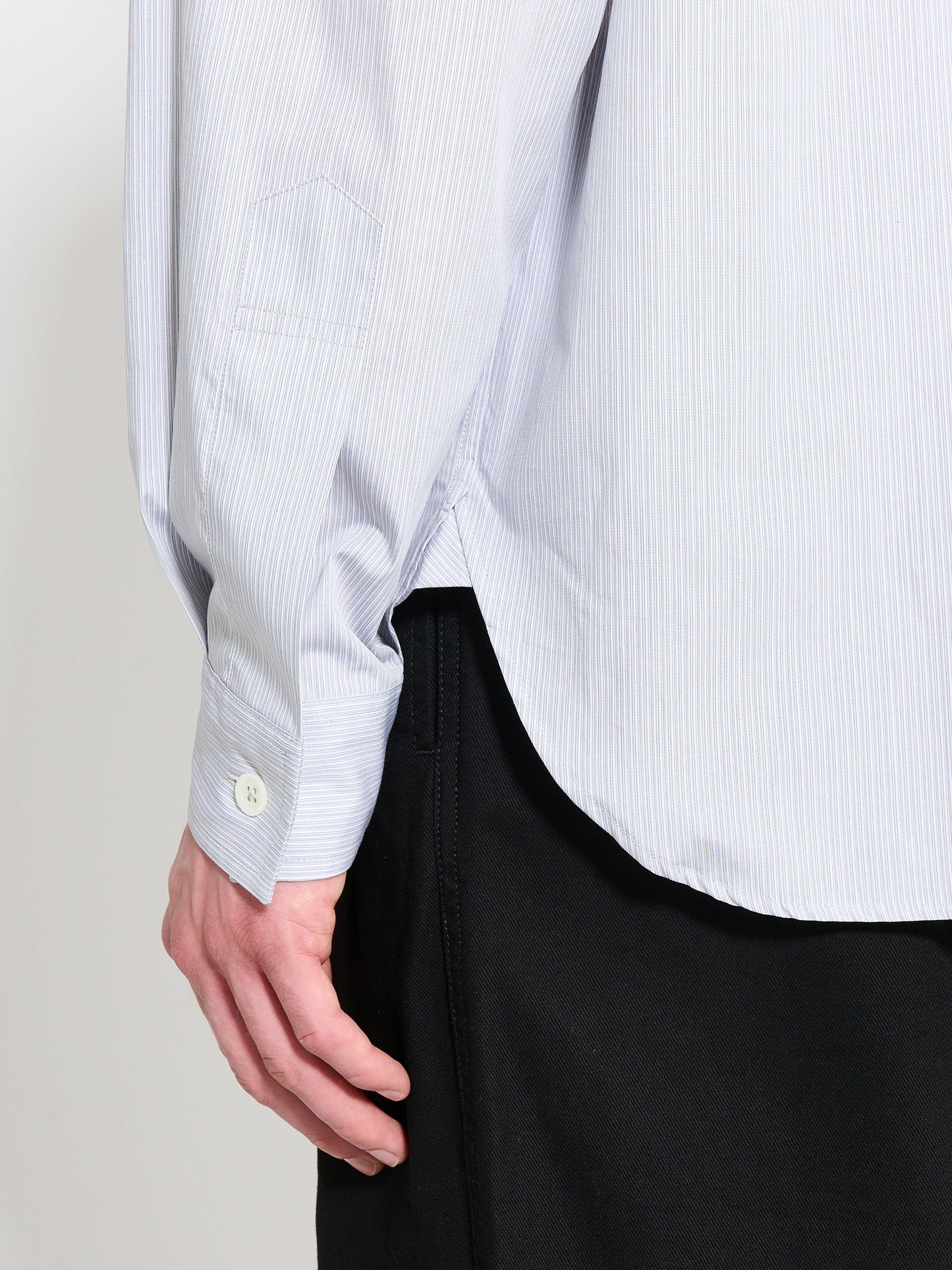 Margaret Howell Half Placket Shirt Fine Stripe Cotton Poplin Grey / White