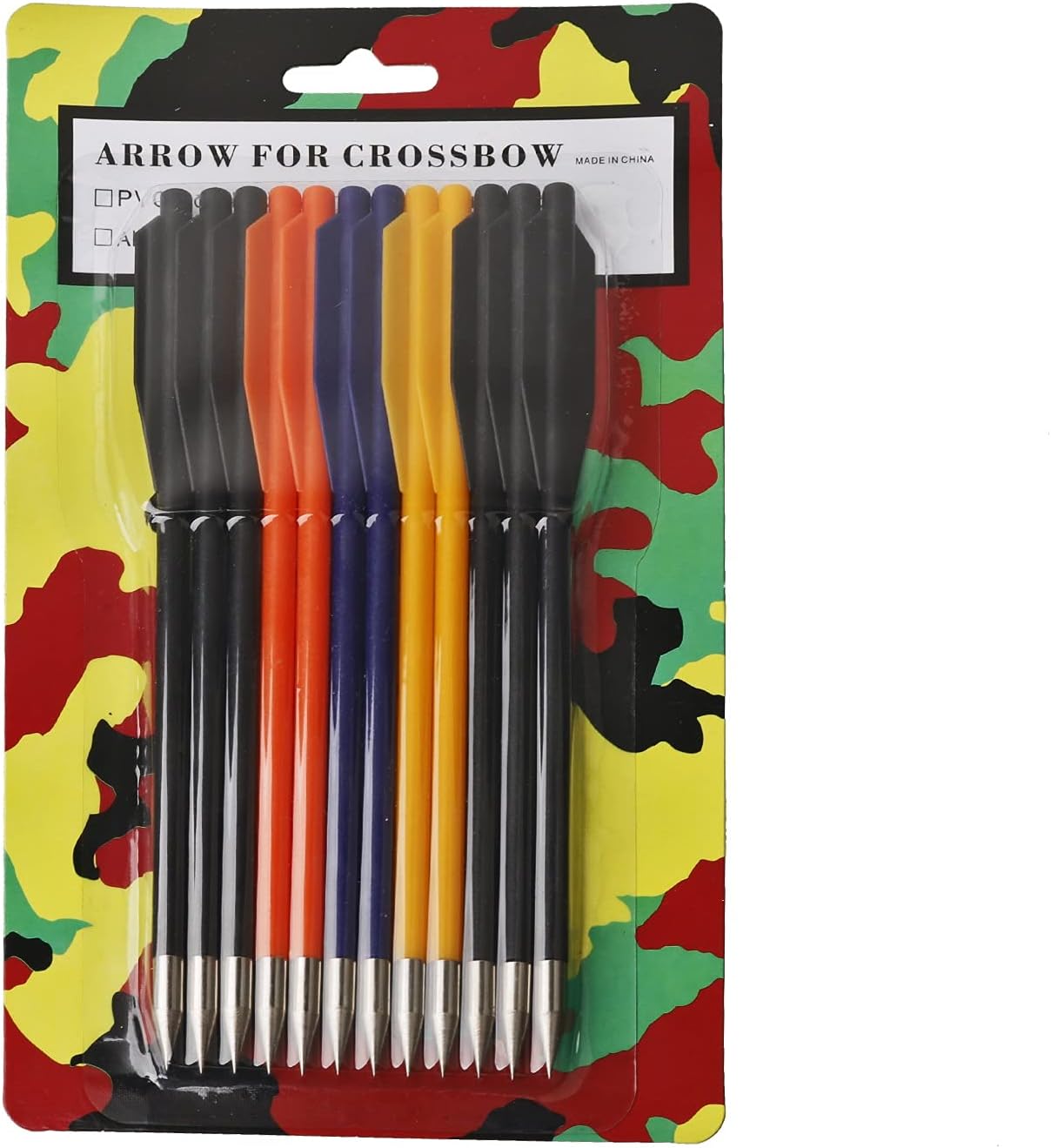 12pk Multicolor Plastic Bolt Arrows for Crossbow