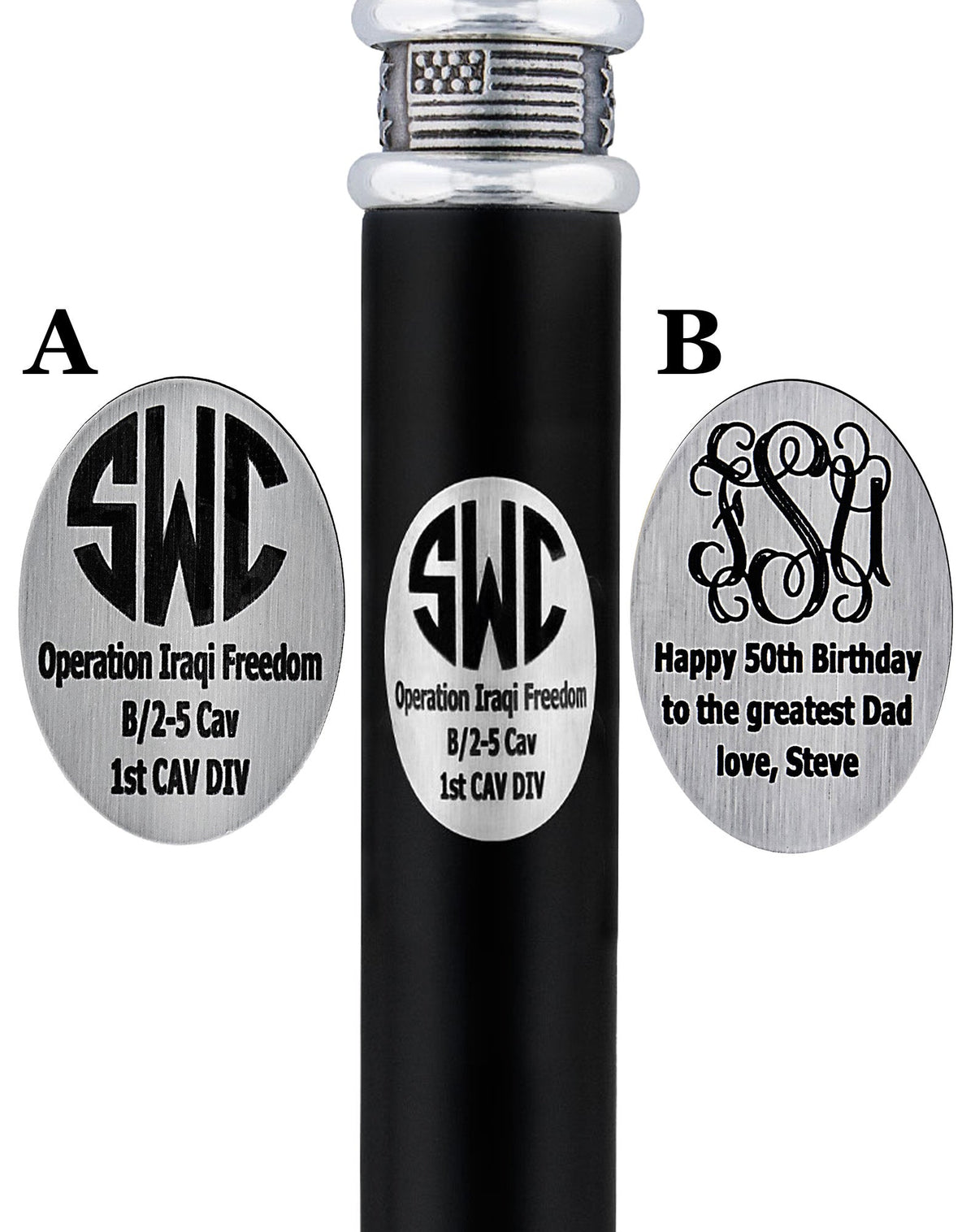 Custom Cane Engraving - Oval Stainless Steel