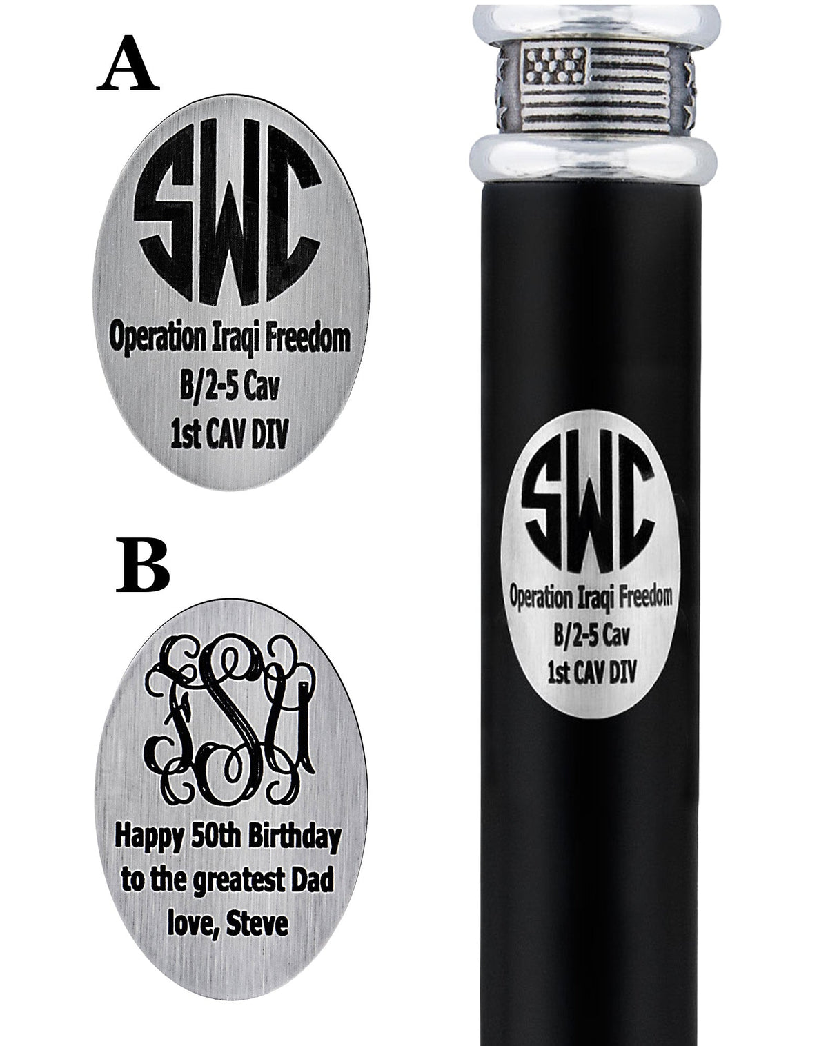 Custom Cane Engraving - Oval Stainless Steel