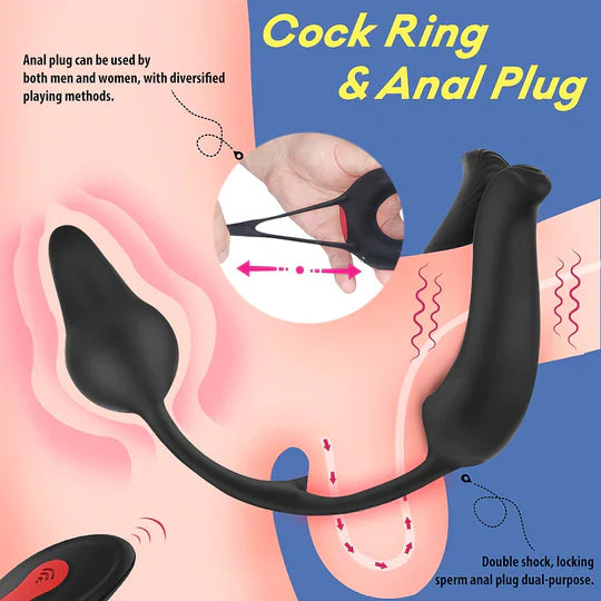 9 MODES VIBRATING COCK RING & ANUL PLUG MASSAGER - Cock Ring product image for intimate wellness and personal care