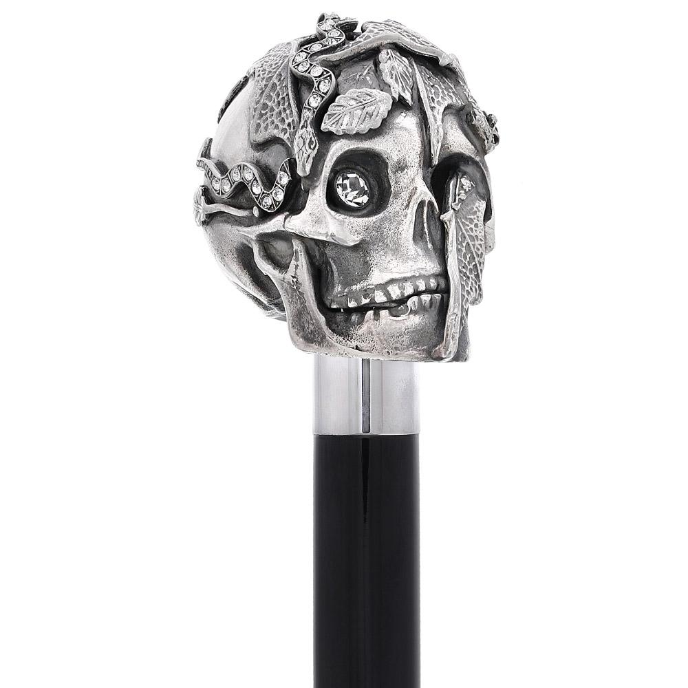 Italian Luxury: Skull & Snakes Cane, Crafted in 925r Silver