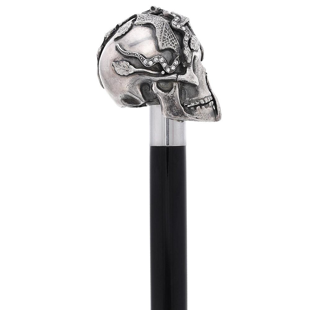 Italian Luxury: Skull & Snakes Cane, Crafted in 925r Silver