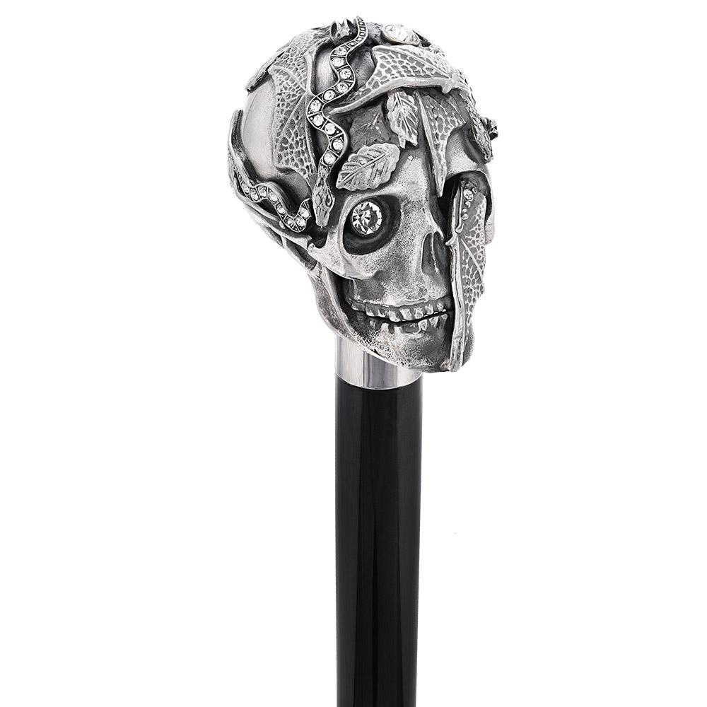 Italian Luxury: Skull & Snakes Cane, Crafted in 925r Silver
