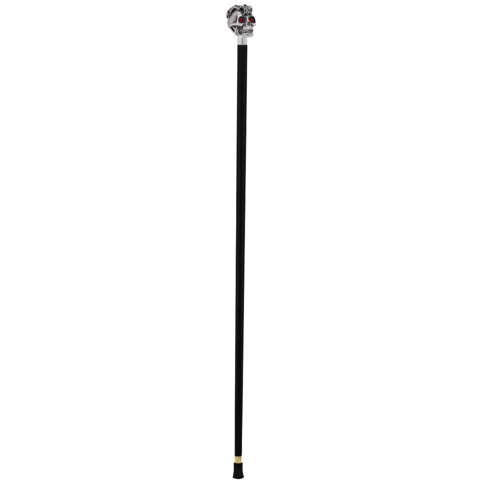 Silver 925r Ruby Red Skull and Bats Walking Cane w/ Black Beechwood Shaft