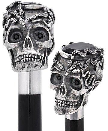Italian Luxury: Skull & Snakes with Crystal Eyes, 925r Silver