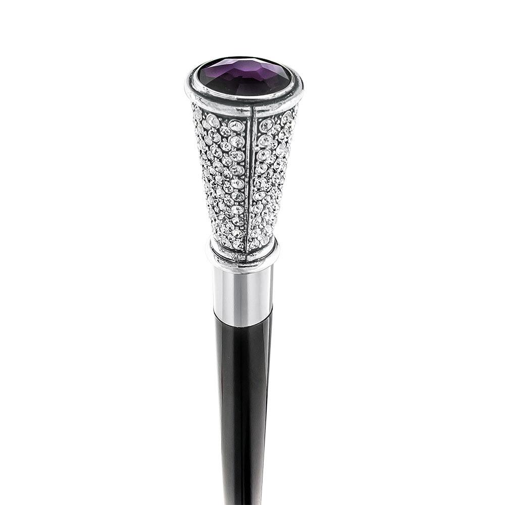 Swarovski Crystal Encrusted Elongated Knob Walking Stick with Purple Stone