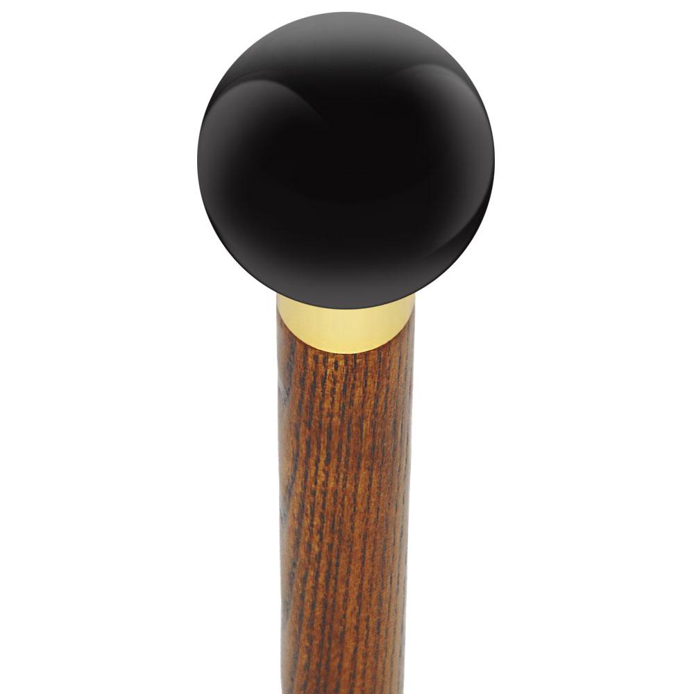 Black Void Round Knob Cane w/ Custom Wood Shaft & Collar