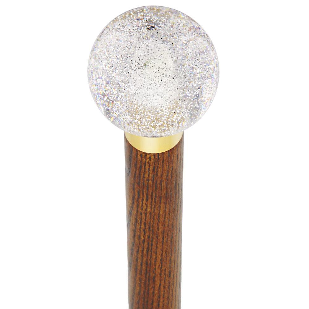 Sparkling Clear Round Knob Cane w/ Custom Wood Shaft & Collar