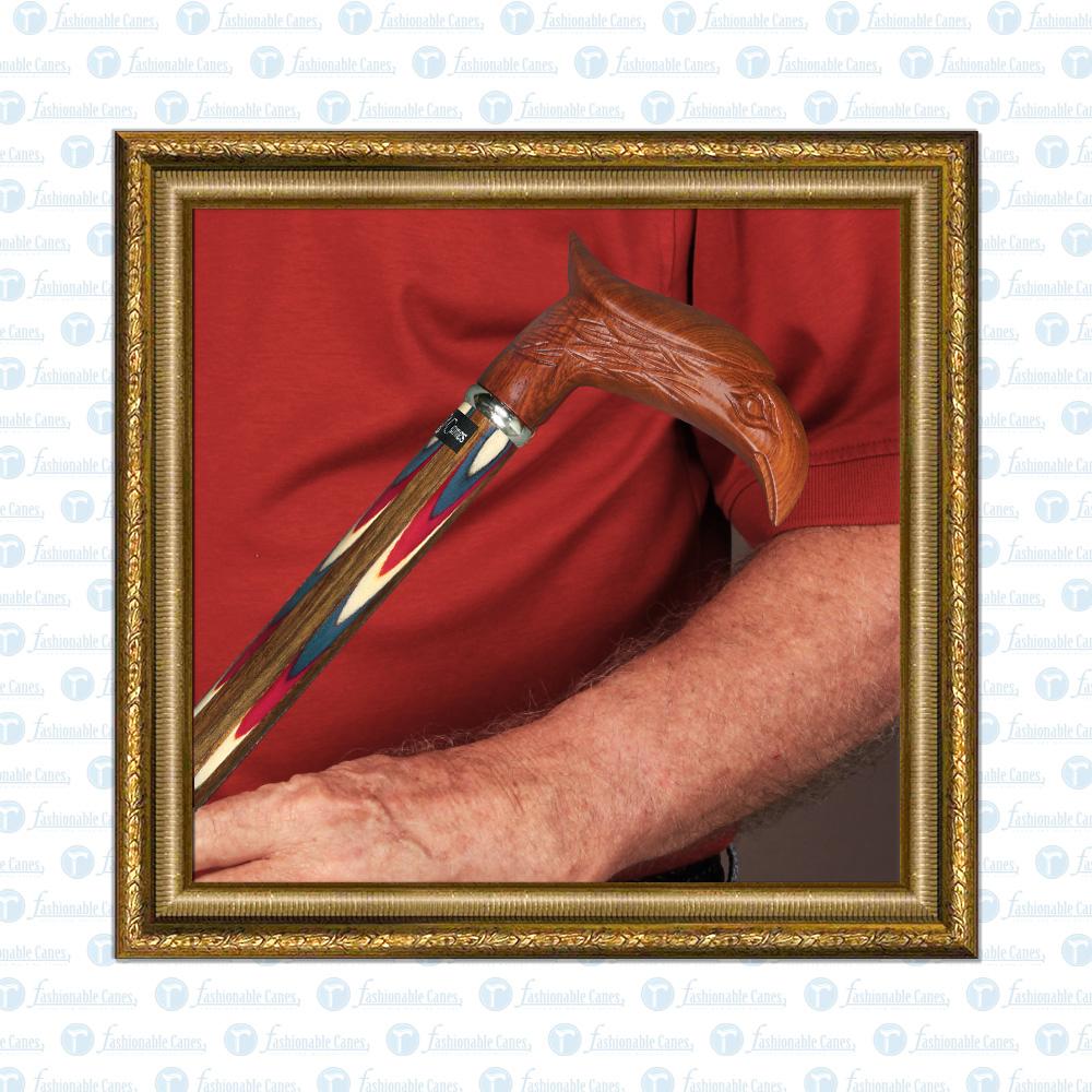 Patriotic "Colors Don't Run" Eagle Cane - Ovangkol Inlaid Wood