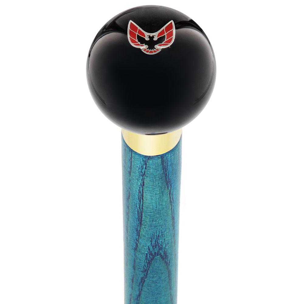 Licensed Firebird Emblem Black Round Knob Cane w/ Custom Color Ash Shaft & Collar