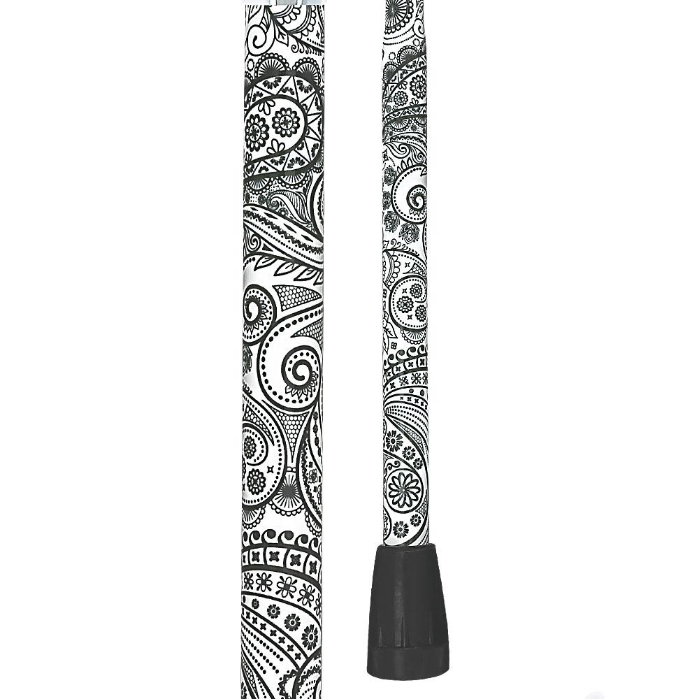 White Pearl w/ Rhinestone collar and black Swirl Designer Adjustable Orthopedic Folding Cane