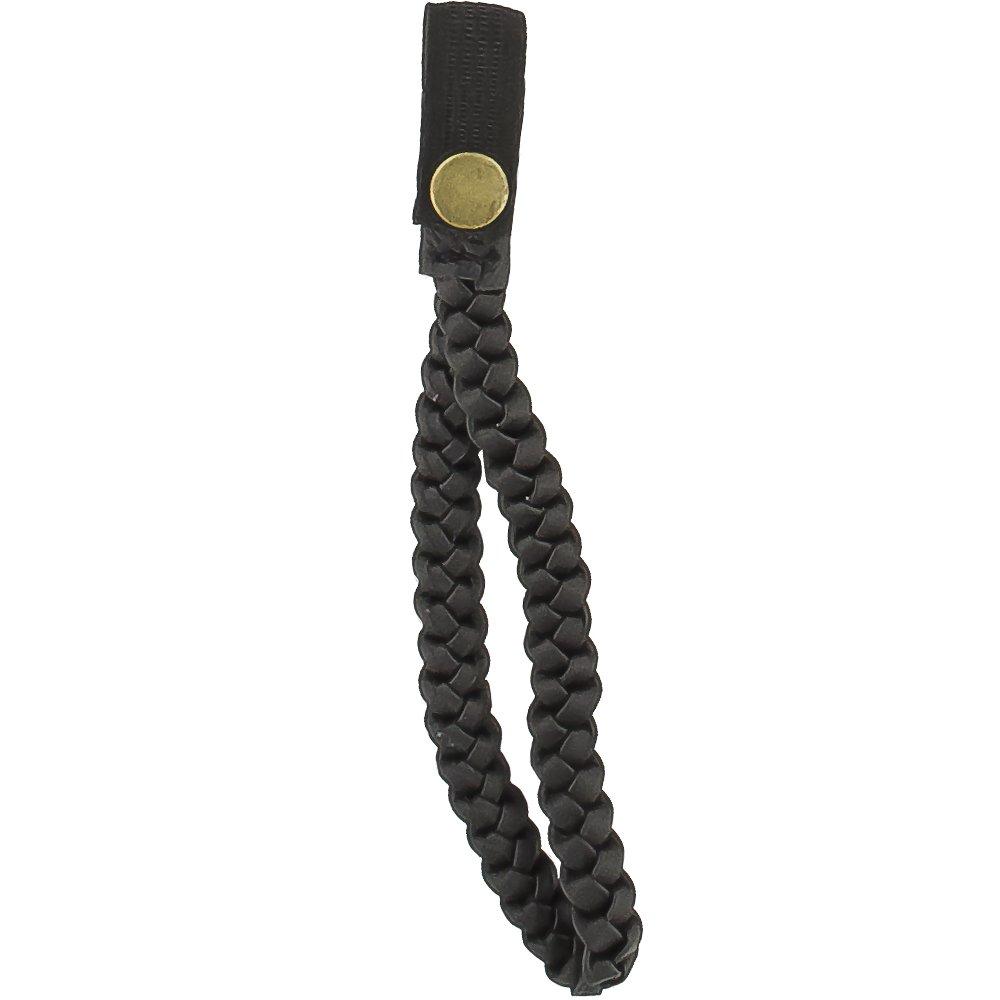 Braided Cane Wrist Strap with Snap, Faux Black Leather