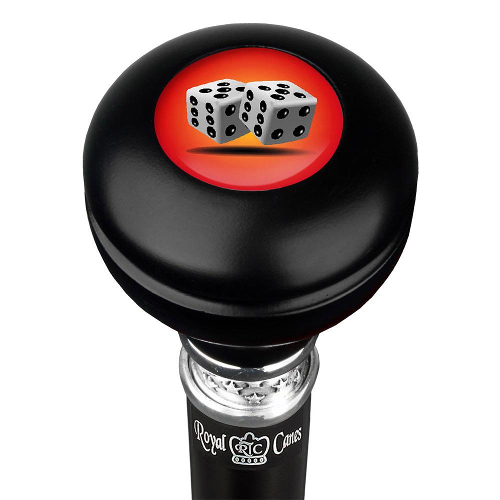 Dice Caduceus Emblem Knob Stick: Large Knob, Pewter Collar