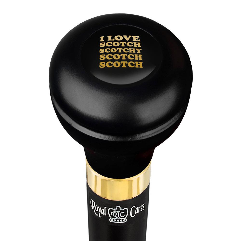 I Love Scotch Casino Emblem Flask Walking Stick: Wood Shaft Hidden Flask