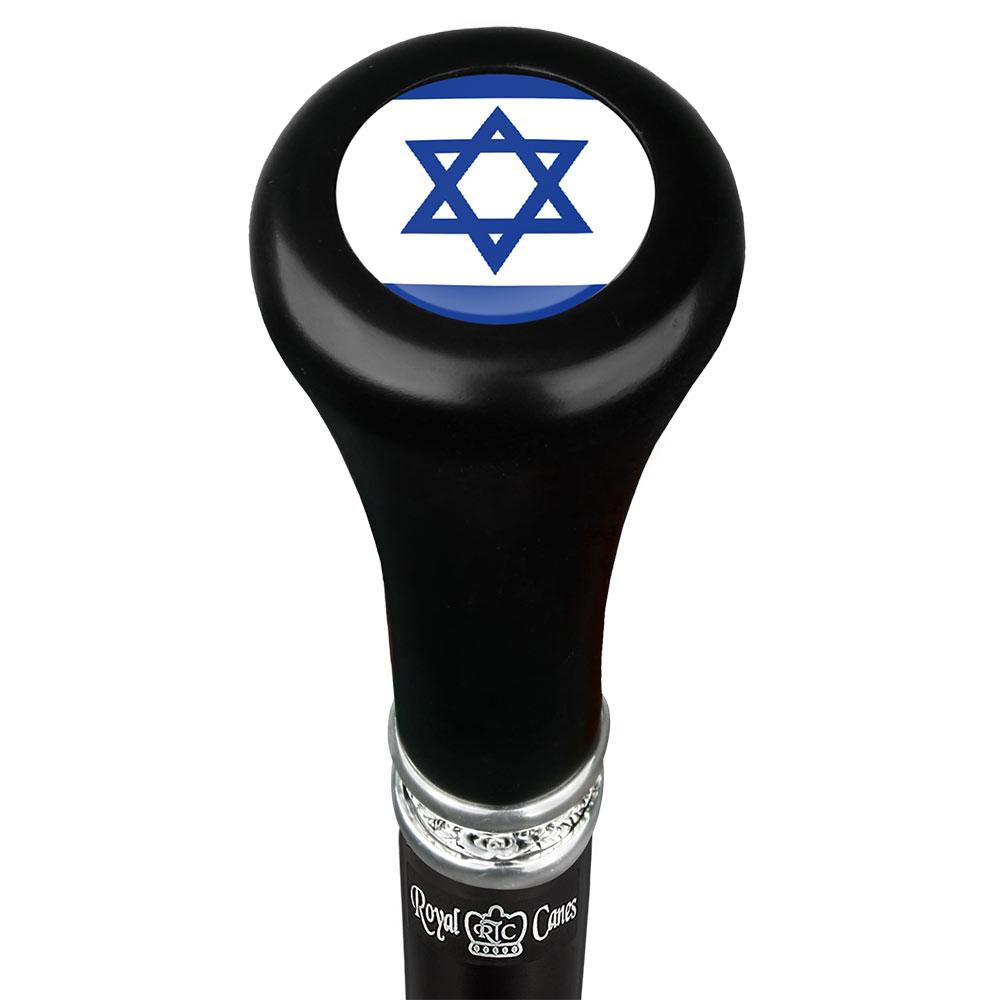 Jewish Star of David Top Walking Stick w/ Black Beechwood Shaft & Pewter Collar