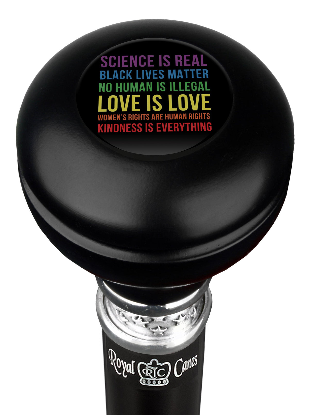 Love is Love Round Knob Walking Stick w/ Black Beechwood Shaft & Pewter Collar