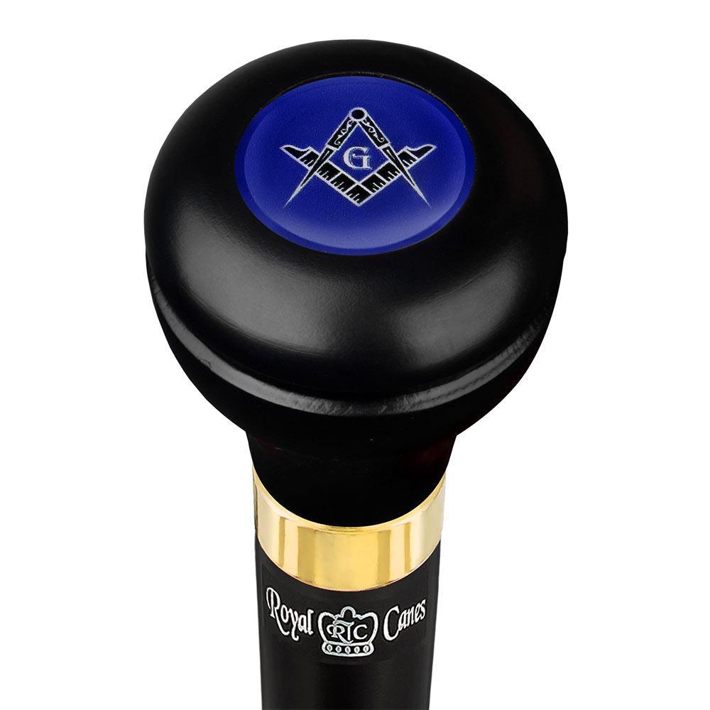 Mason Blue Flask Walking Stick w/ Black Beechwood Shaft & Pewter Collar