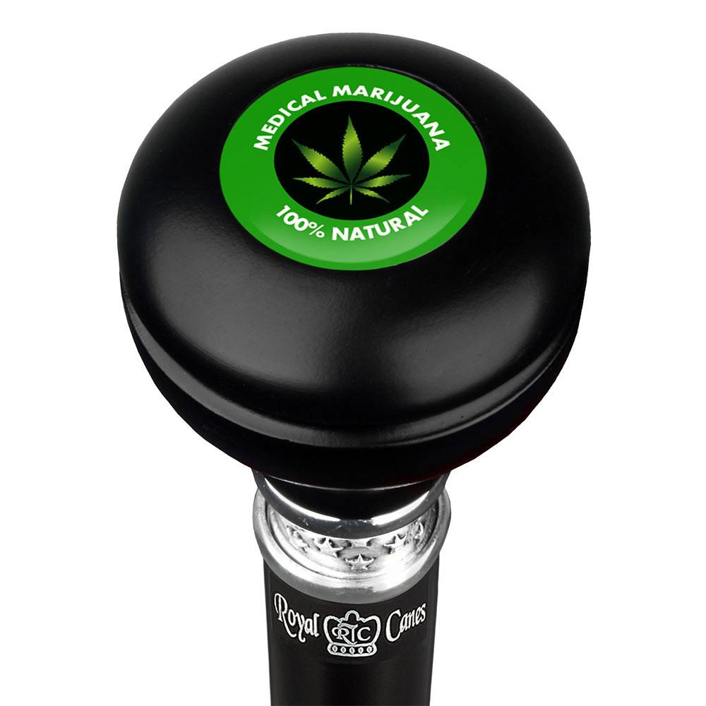 Medical Marijuana Knob Walking Stick w/ Black Beechwood Shaft & Pewter Collar