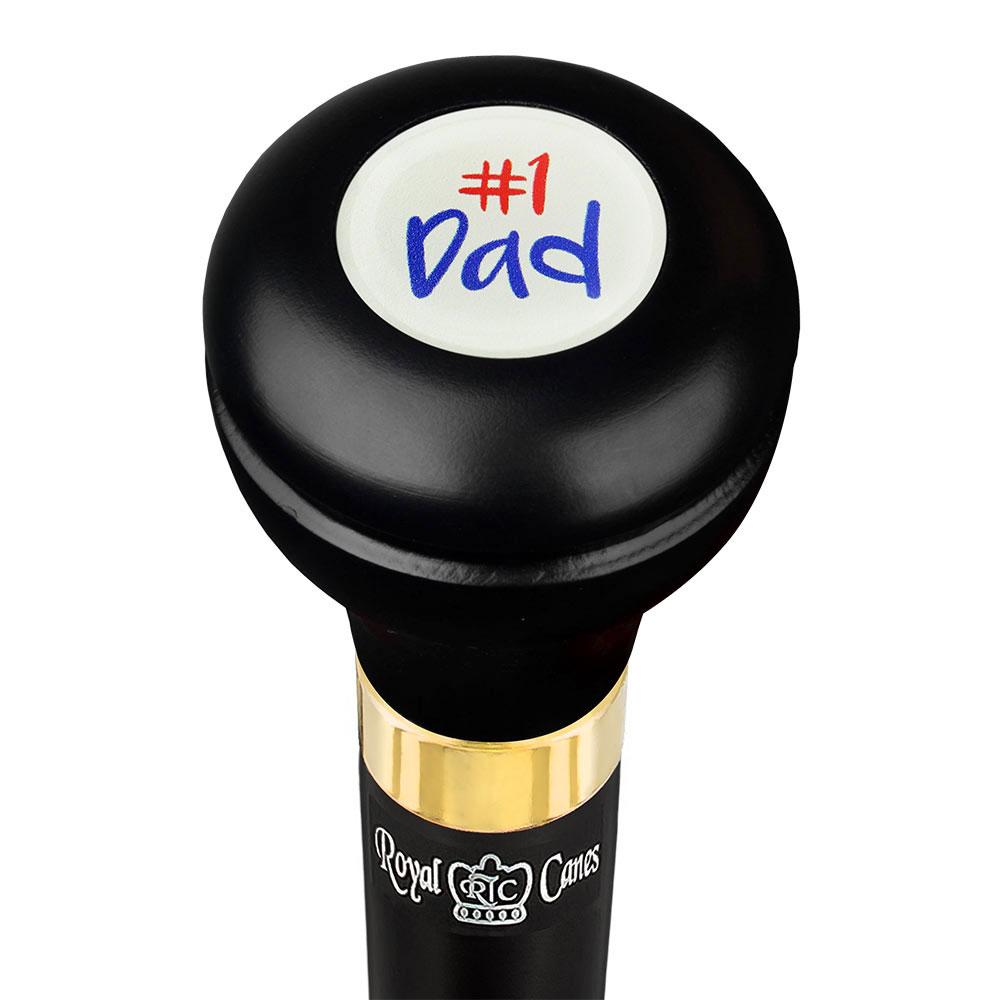 Number One Dad Flask Walking Stick w/ Black Beechwood Shaft & Pewter Collar