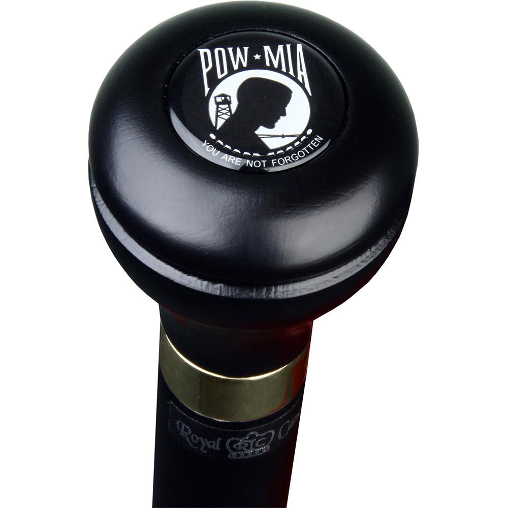 POW-MIA Emblem Flask Walking Stick: Wood Shaft Hidden Flask