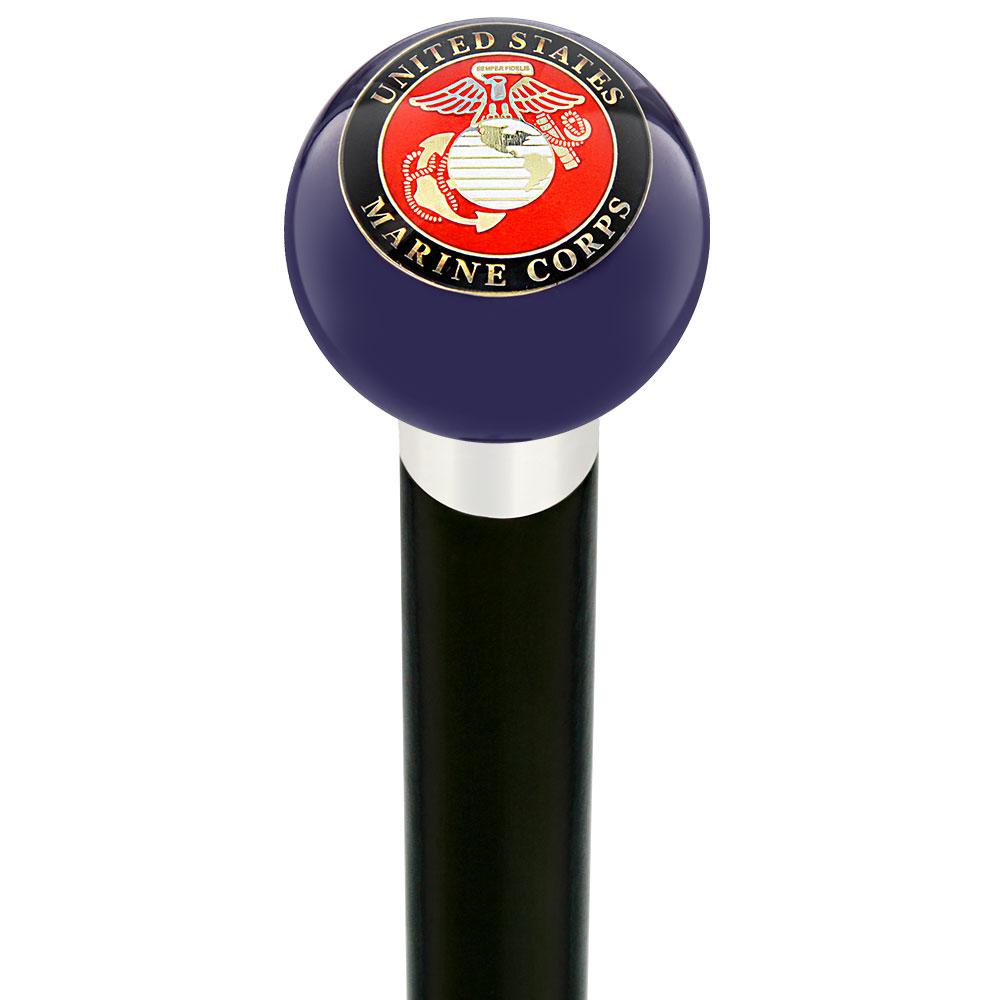U.S. Marine Corps Dark Blue Round Knob Cane w/ Custom Wood Shaft & Collar