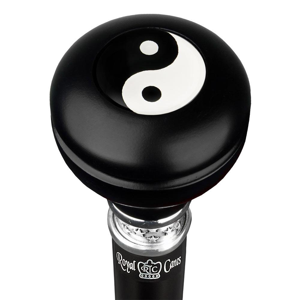 Yin & Yang Caduceus Emblem Knob Stick: Large Knob, Pewter Collar