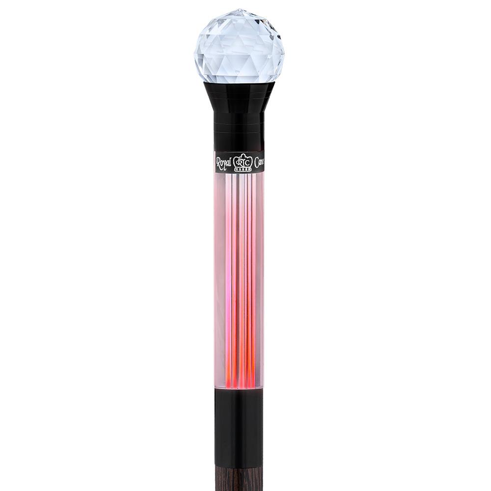 Crystal Ball Handle Stick: Light-Up Lucite, Premium Wenge Wood
