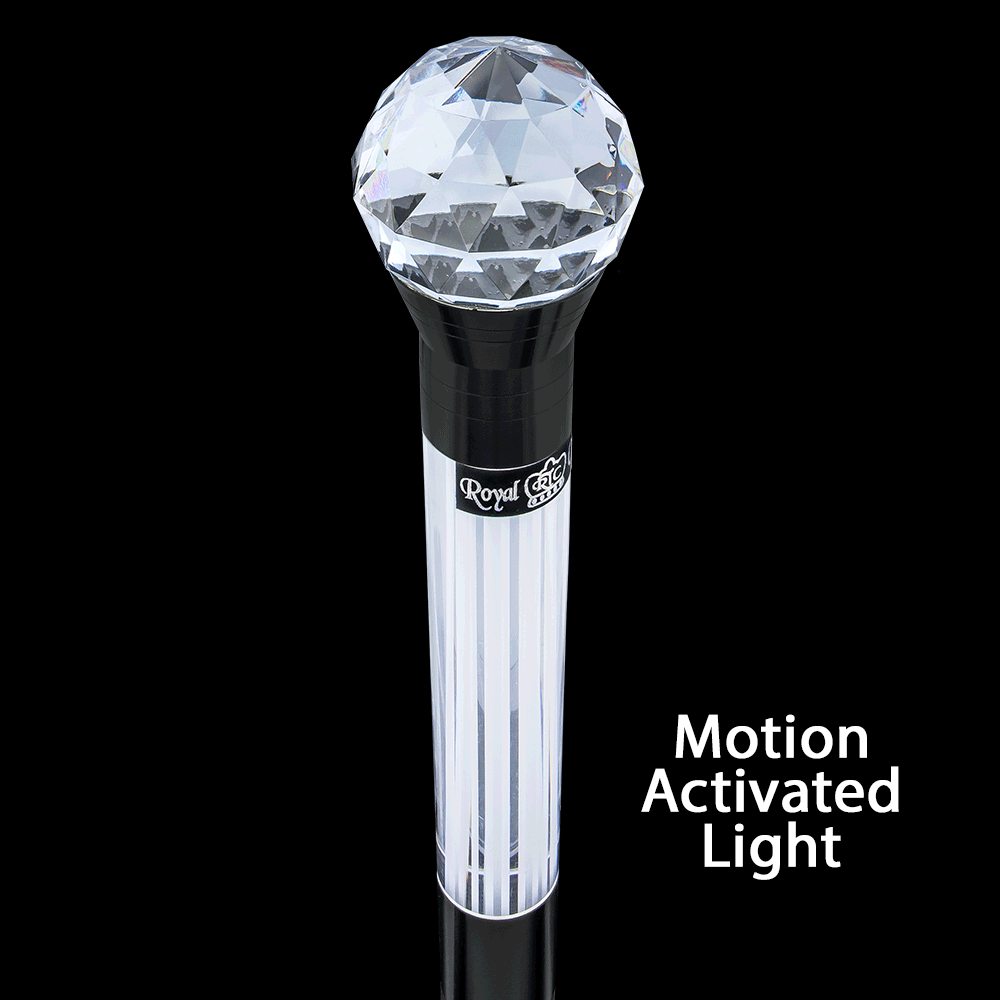 Crystal Ball Handle Stick: Light-Up Lucite, Premium Wenge Wood