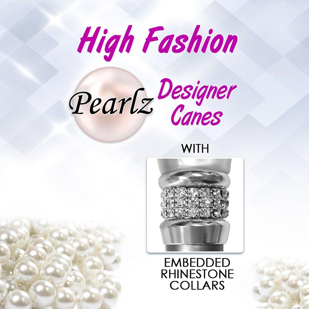 Platinum Pearlz w/Rhinestone collar and Silver shaft Designer Adjustable Orthopedic Folding Cane