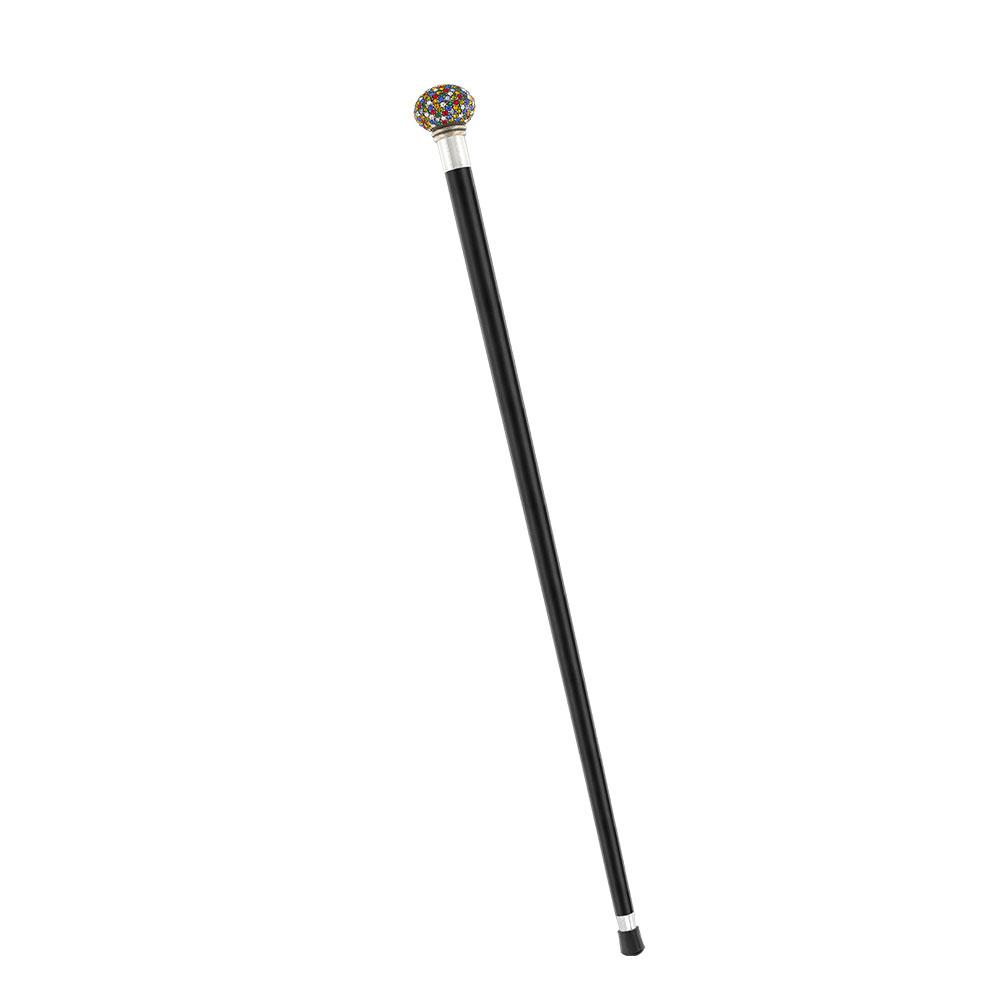 Multi-Colored Swarovski Crystal Encrusted Small Knob Walking Stick with Black Beachwood Shaft