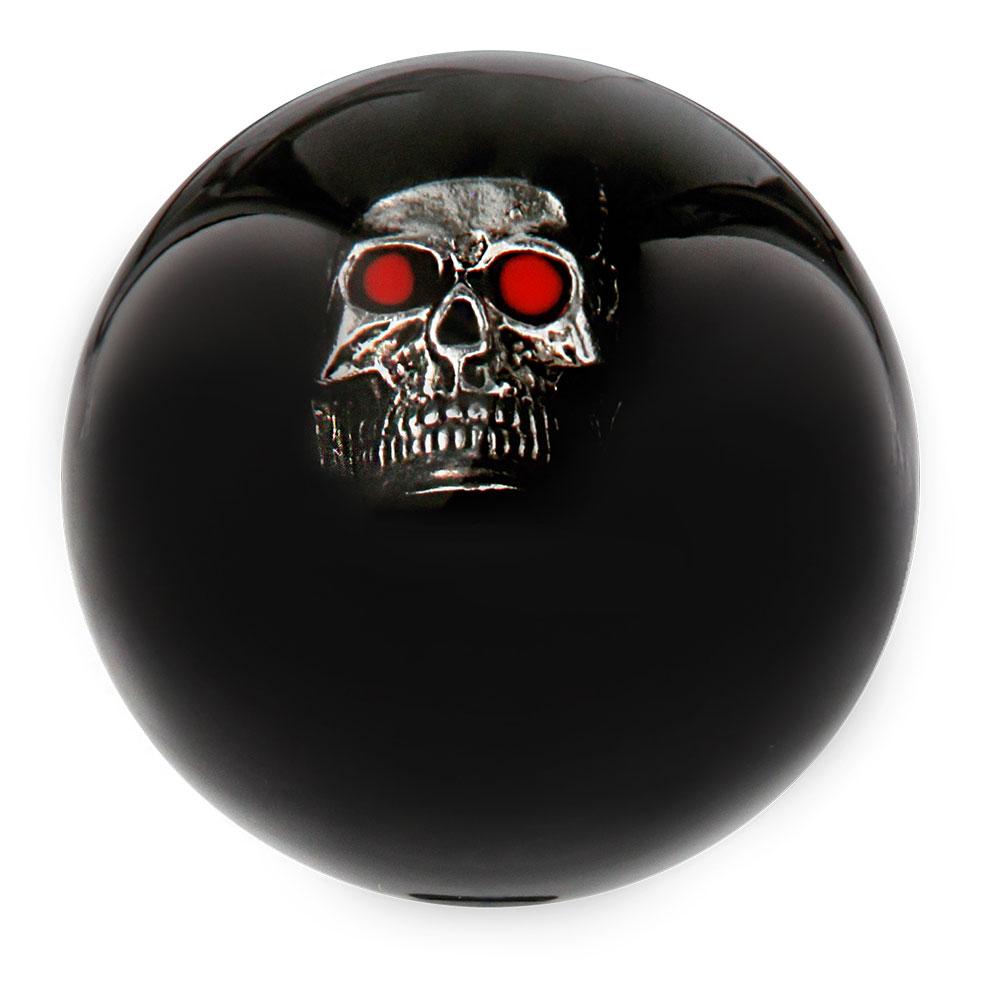 Dreary Red Eyed Skull Black Round Knob Cane w/ Custom Wood Shaft & Collar