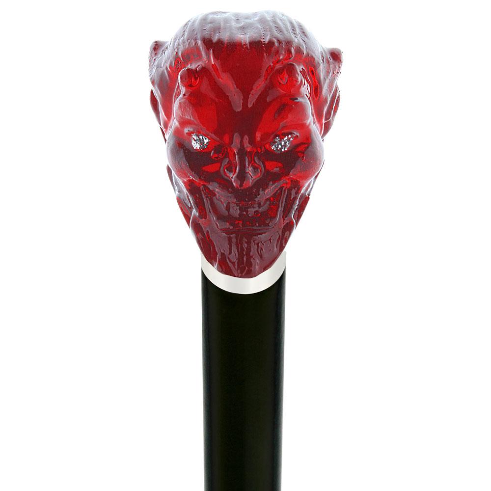 Sinister Red Devil Knob Cane w/ Custom Wood Shaft & Collar