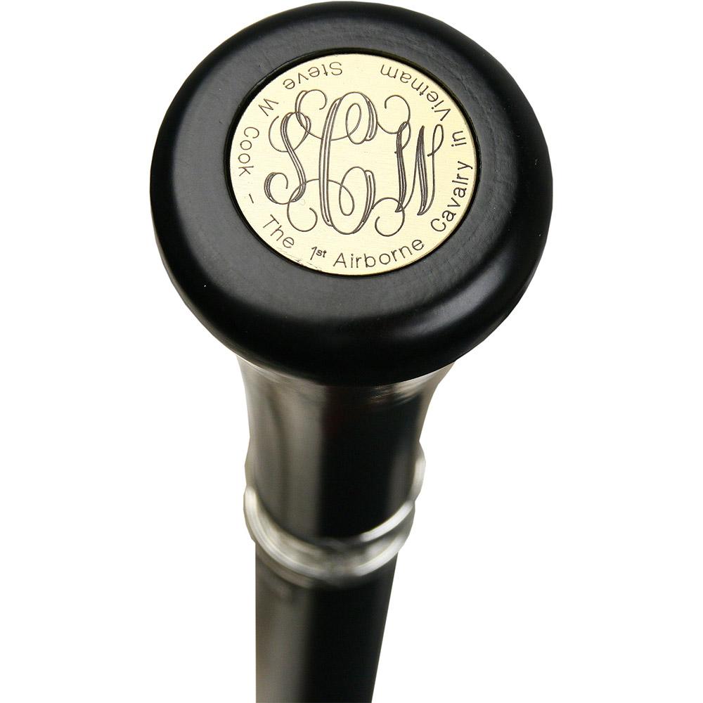 Personalized Engraved Knob Stick: Black Beechwood Shaft