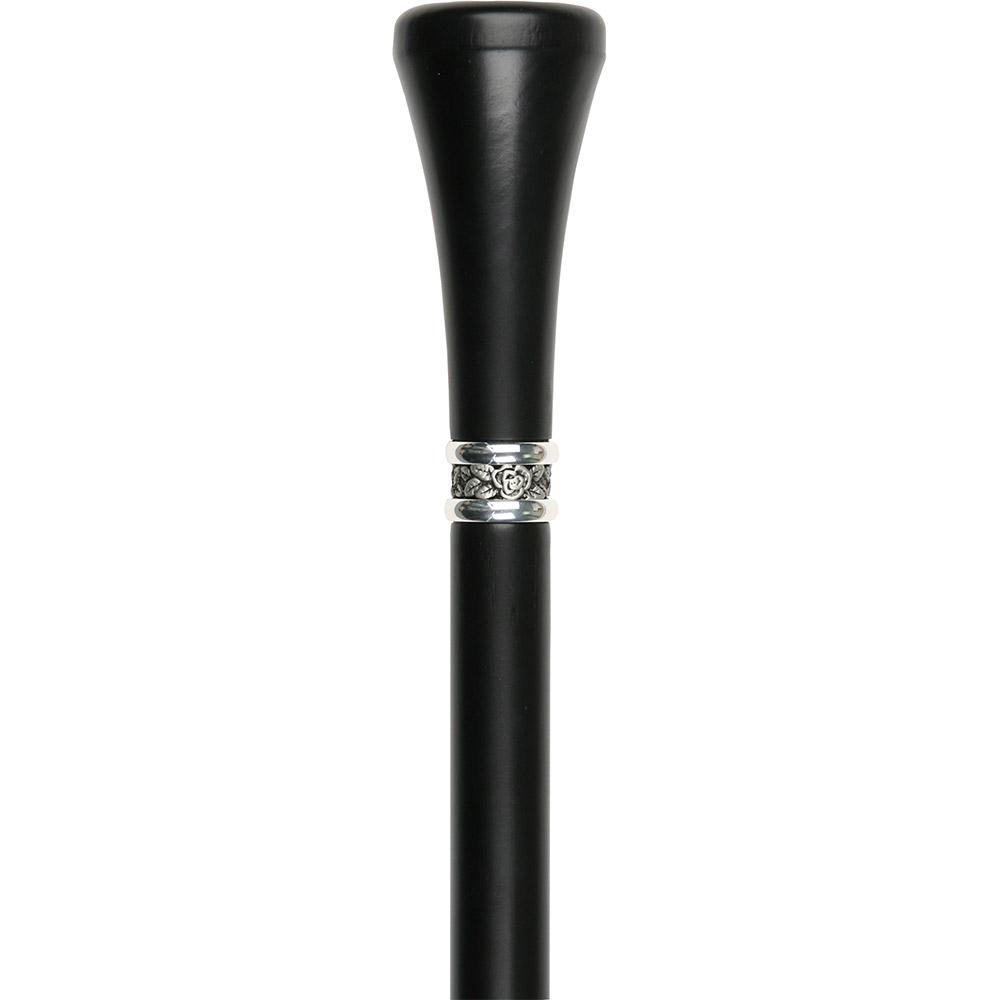 Personalized Stainless Steel Flat-Top Knob Cane: Black Wooden Shaft