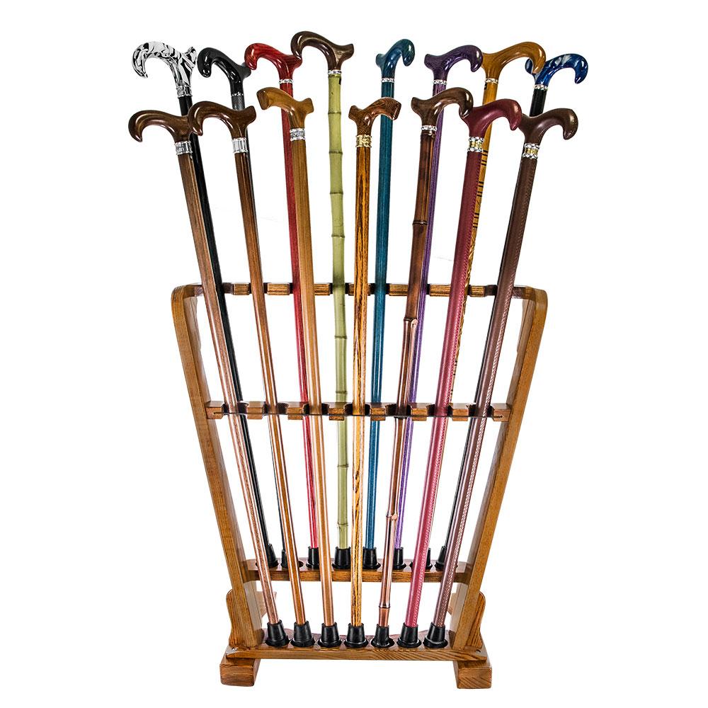 Premium Wood Cane Stand, Espresso Ash - Holds 15